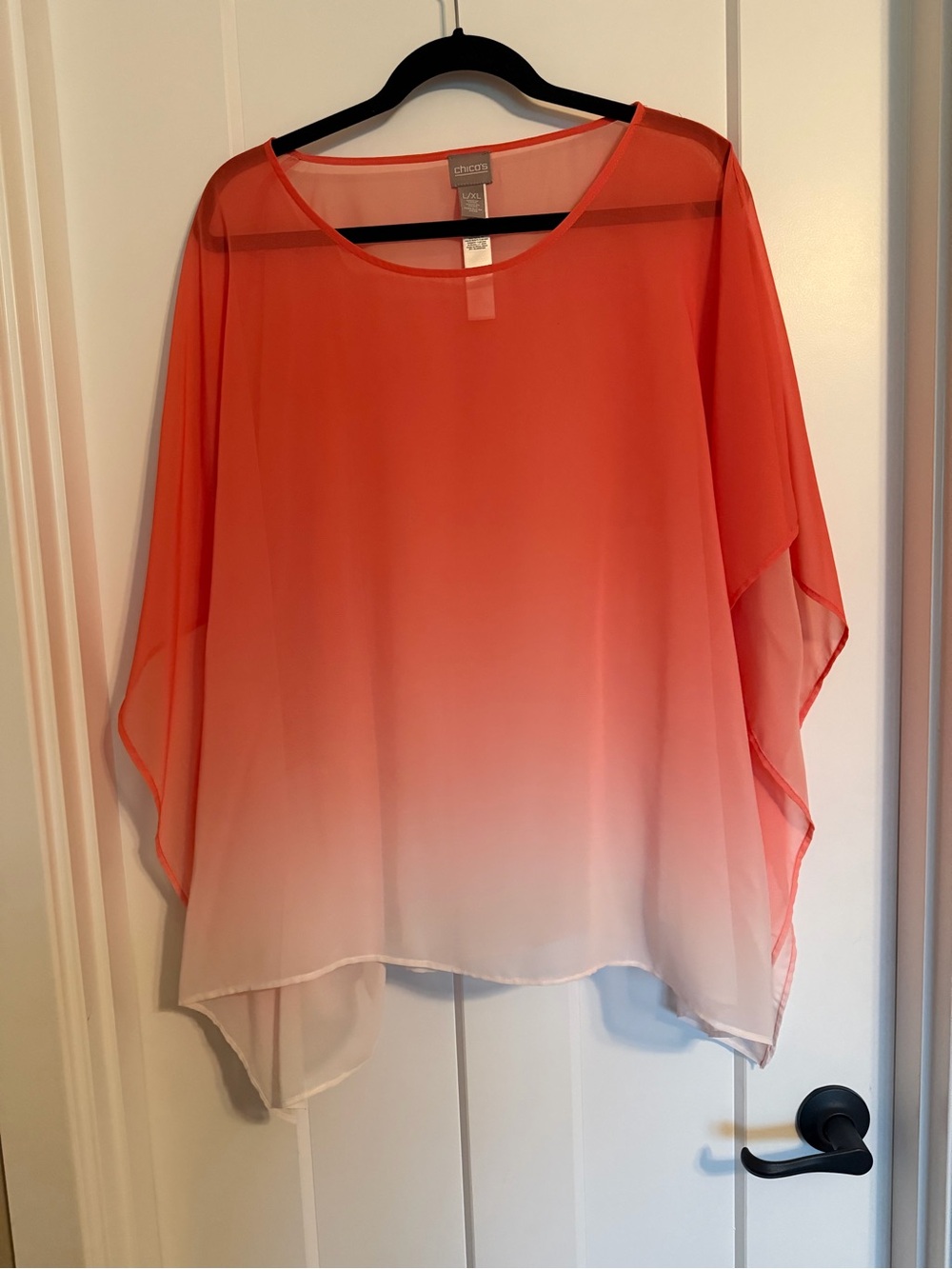 Chico's L/XL Coral to Cream Ombre Sheer Tunic